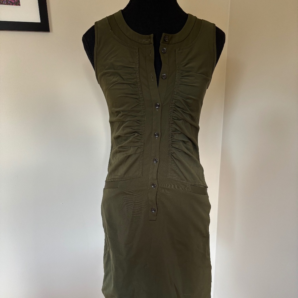 Cue Olive Green Ruched Midi Dress